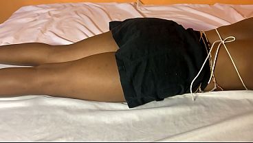 Found my African stepsister sleeping on my bed with mini skirt
