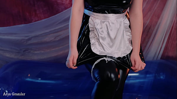 Sexy naughty BDSM maid in black tight shiny french maid dress with hairy milf pussy high quality video free porn xxx