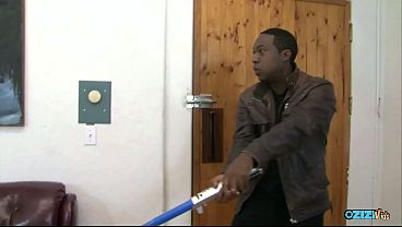 An African American male with a prominent endowment is well suited for this Star Wars cosplay performance.